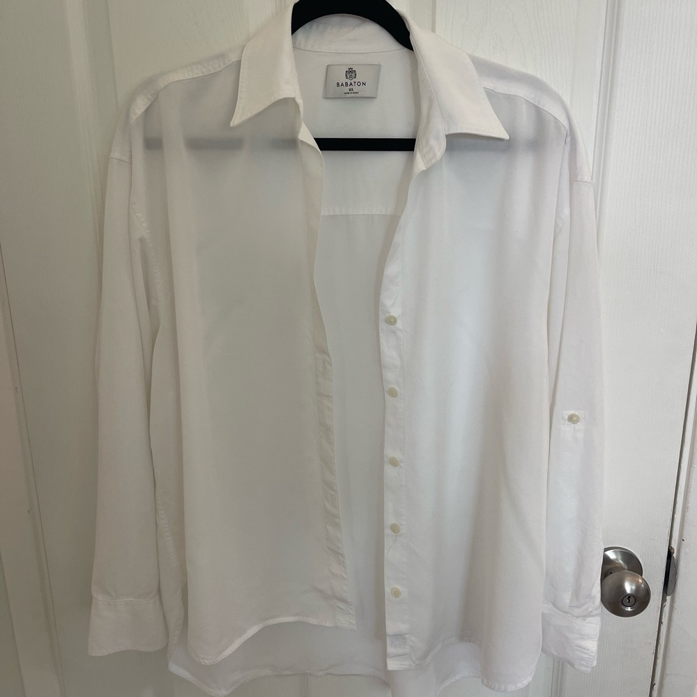 Babaton White Long-Sleeve Dress Shirt